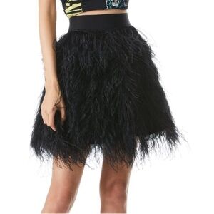 Alice + Olivia Black Feather Mini Skirt